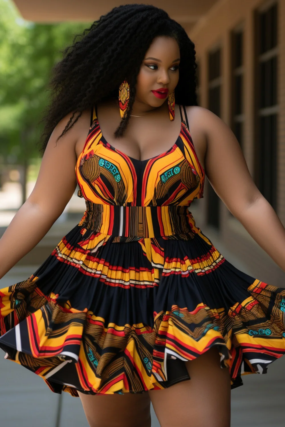 Plus Size Beach Multicolor African Ankara V Neck Swimsuit Fabric Swimwear Dress