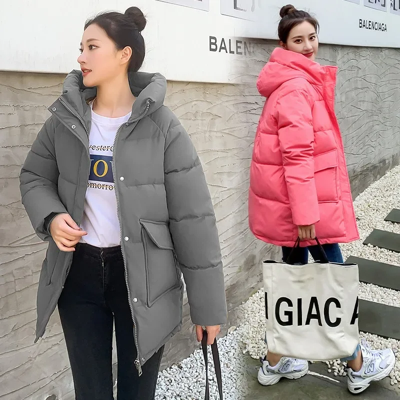 2023 New Winter Women Mid-long Parkas Jackets Casual Thick Warm Hooded Pattern Coat Female Winter Outwear Jacket Parkas