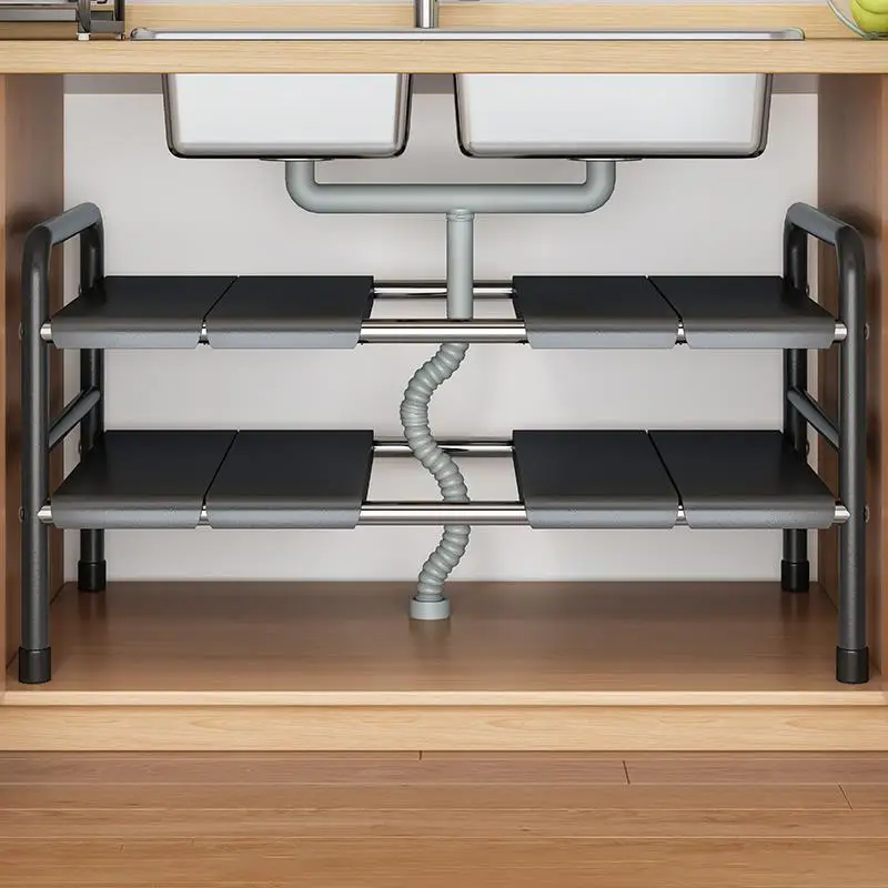 

Kitchen Supplies Retractable Sink Rack Cabinet Layered Rack Storage Shelf Multi-Function Pot Rack Storage