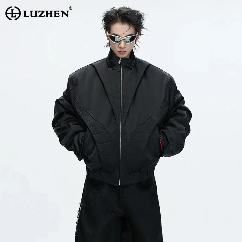 

LUZHEN 2025 Winter New Patchwork Design Thickened Warm Solid Color Padded Coat Men Street Stand Neck Casual Male Clothes JY5344
