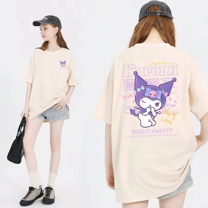 Kawaii Sanrio Kuromi Graphic Harajuku Ullzang T Shirt Cute Cartoon Y2K Hip Hop Streetwear T-shirt Summer Tshirt Girls Female