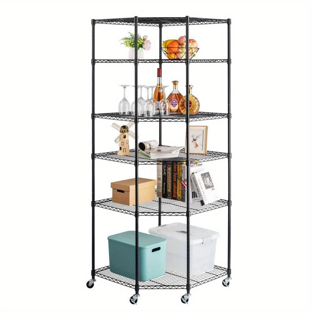 

Corner Heavy Duty Wire Steel 6 Tier Corner Shelf Garage Storage Shelving Rack