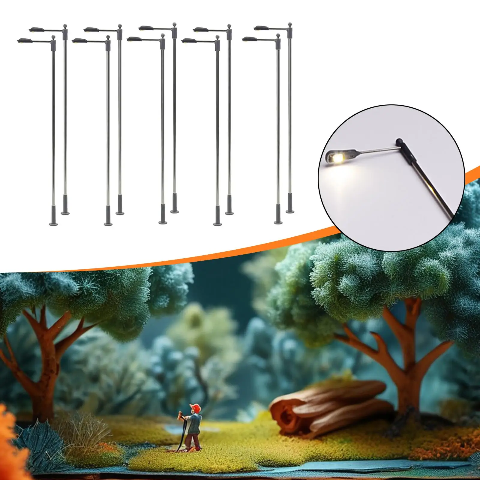 

10Pcs Model Railway Train Lamp Posts 1: 75 Scale Ornaments Street Lights Micro Landscape Decor for Model Train Layout Sand Table
