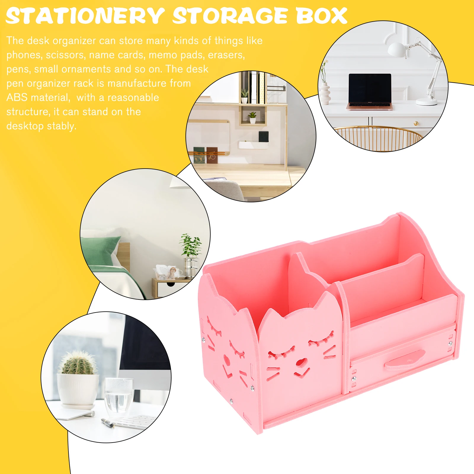 

4 Compartments Pink Desktop Pen Holder Stationery Storage Box Desk ganizer Multi Functional Pencil Rack Office School Supplies
