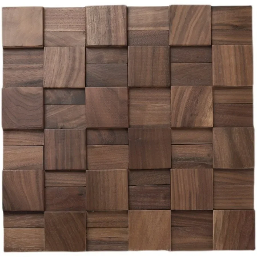 Natural Black Walnut Wood Wall Panel 3D Acoustic Diffuser Panel Wood Solid Mosaic Tiles for Home Office Bedroom Retro Wall Decor