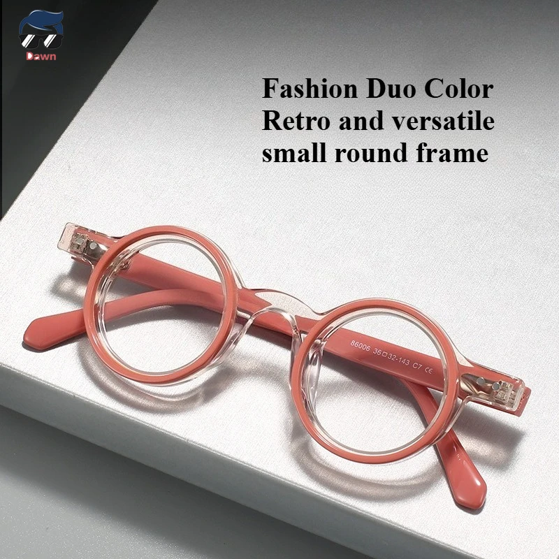 نظارات دائرية بلونين | إطارات خلات كلاسيكية للجنسين مع عدسة ضوء أزرق ثلاثية الأبعاد متوافقة مع وصفة طبية ثلاثية الأبعاد