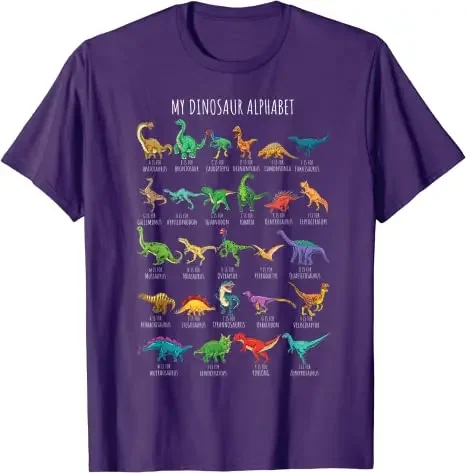 Cute T-Rex Dinosaur Lover Graphic Tee Tops Lovely Gifts for Son Types of Dinosaurs Alphabet A-Z ABC Dino Identification T-Shirt