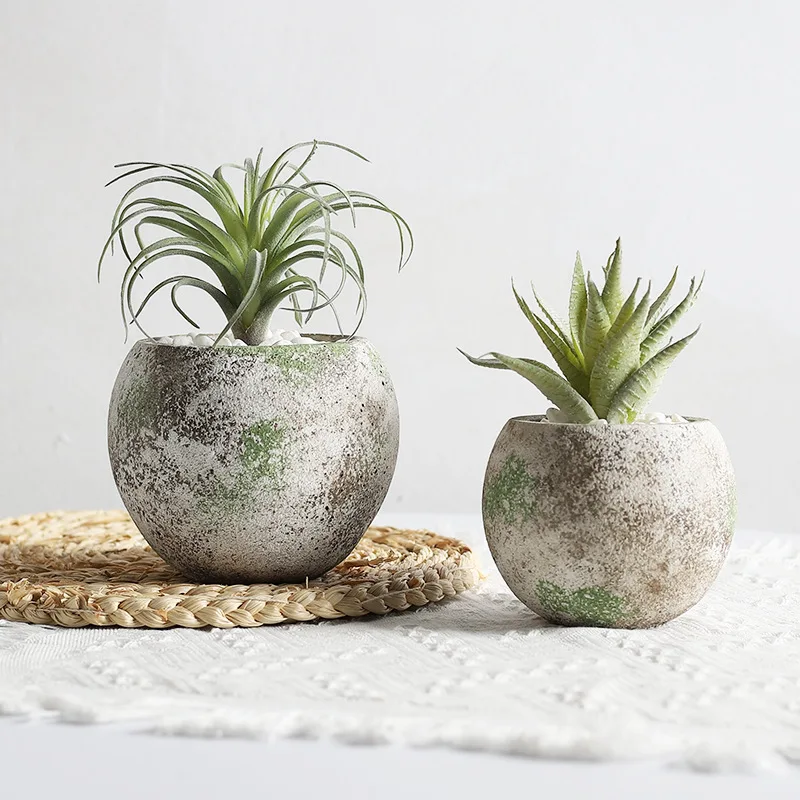 Cement Flowerpot Moss Color Old Retro Gardening Ornament Gardening Decoration Succulent Green Plant Planting Pot Home Decoration