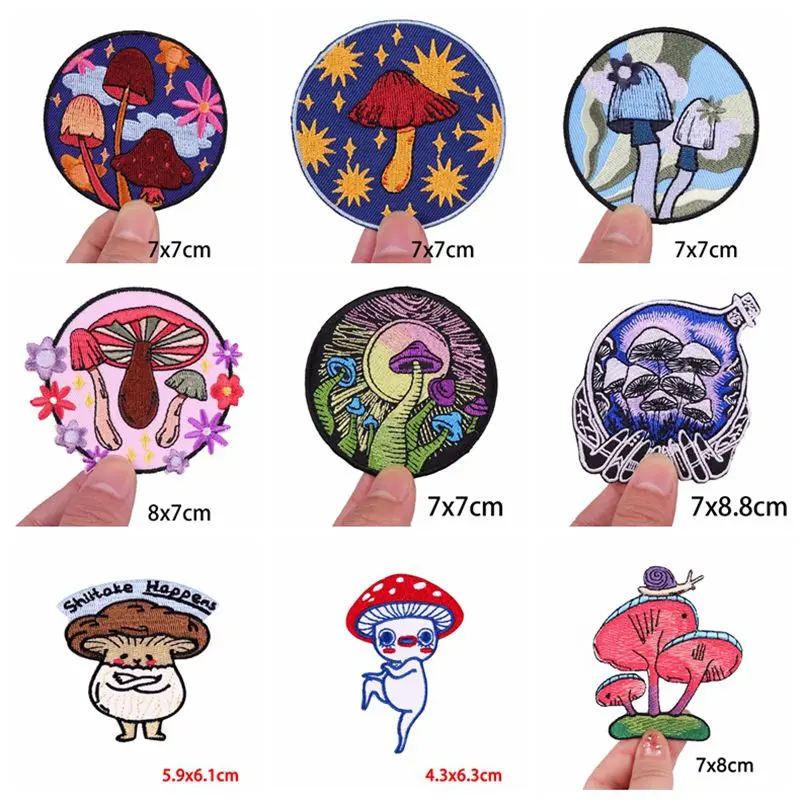 10 Stks/partijen Groothandel Cartoon Paddenstoel Borduurwerk Patch Ijzer Op Patches Voor Kleding Thermoadhesive Patches Op Kleding Jas Diy