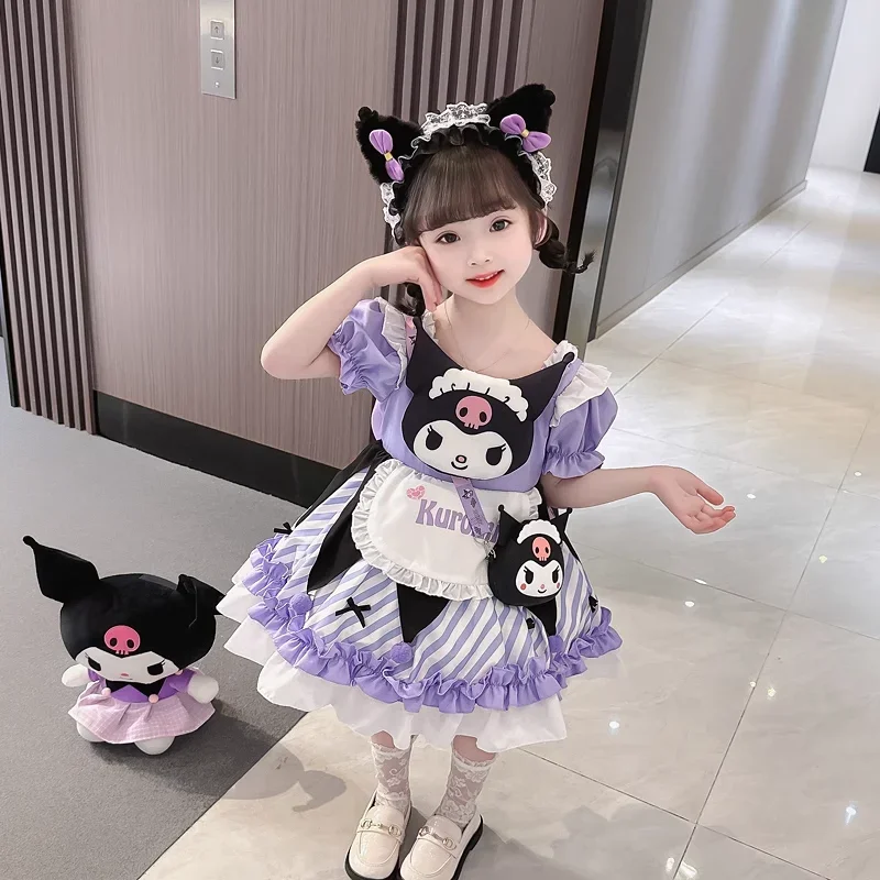 Cute Cartoon Kuromi Princess Dresses Sanrio Kawaii Children Dresses Summer Anime Lolita Outdoor Party Children Birthday Gifts