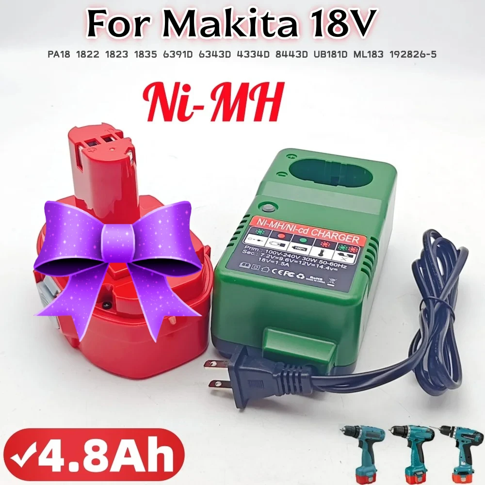 

Для Makita Ni-MH аккумуляторная батарея 18 В 4,8 мАч PA18 1822 1823 1834 1835 192827-3 192829-9 193159-1 193140-2 аккумулятор для электроинструмента