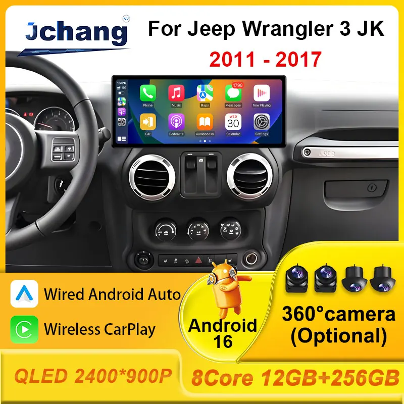 Car Radio for Jeep Wrangler 3 JK 2011 - 2017 Accessories GPS Navi BT WIFI 4G Stereo Audio Multimedia Player Split Screen 2K QLED