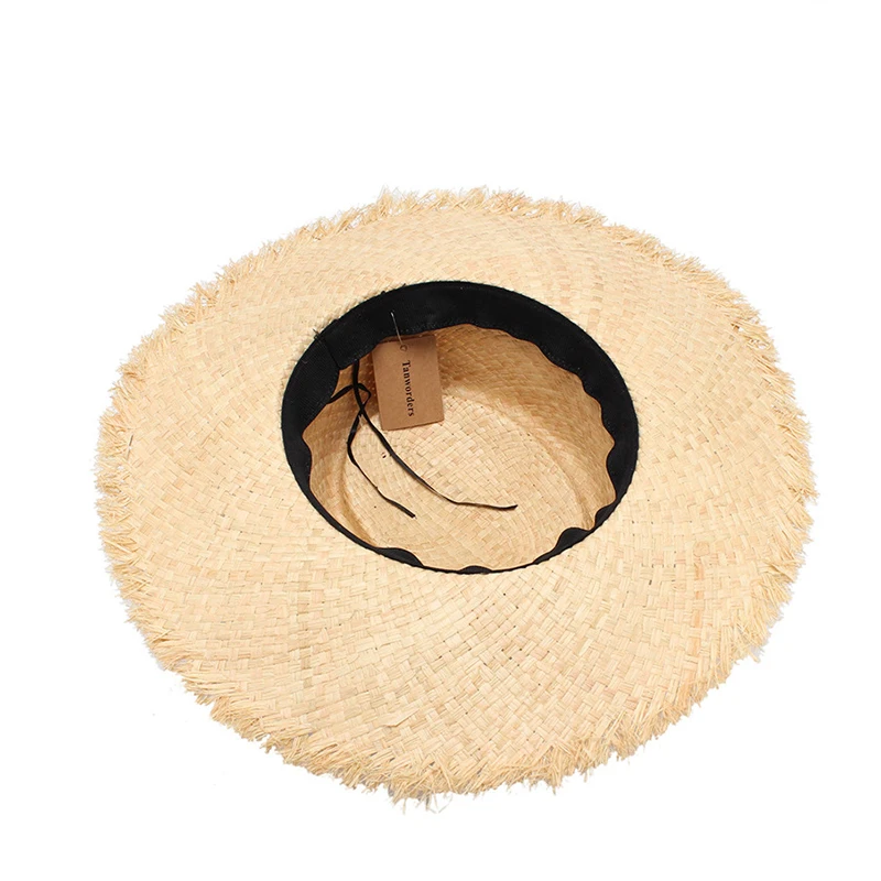 New ladies raffia hat with elegant bow Korean style straw hat women flat top panama hat UV protection summer vacation hat cap