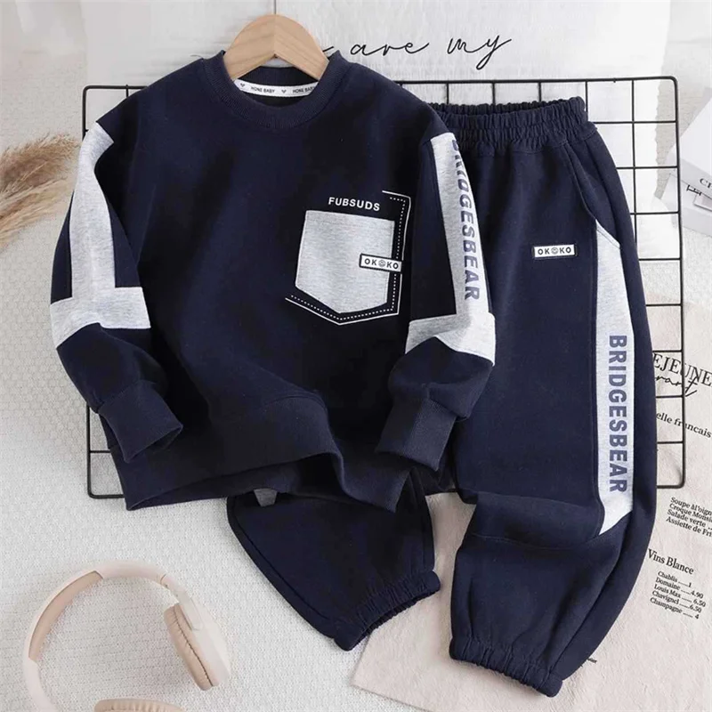 Chldren Sweatshirt Suits Kids Autumn Outdoor Sporty Top+Pants 2Pc Outfits Boys Casual O-Neck Comfortable Long Sleeve Clothes Set