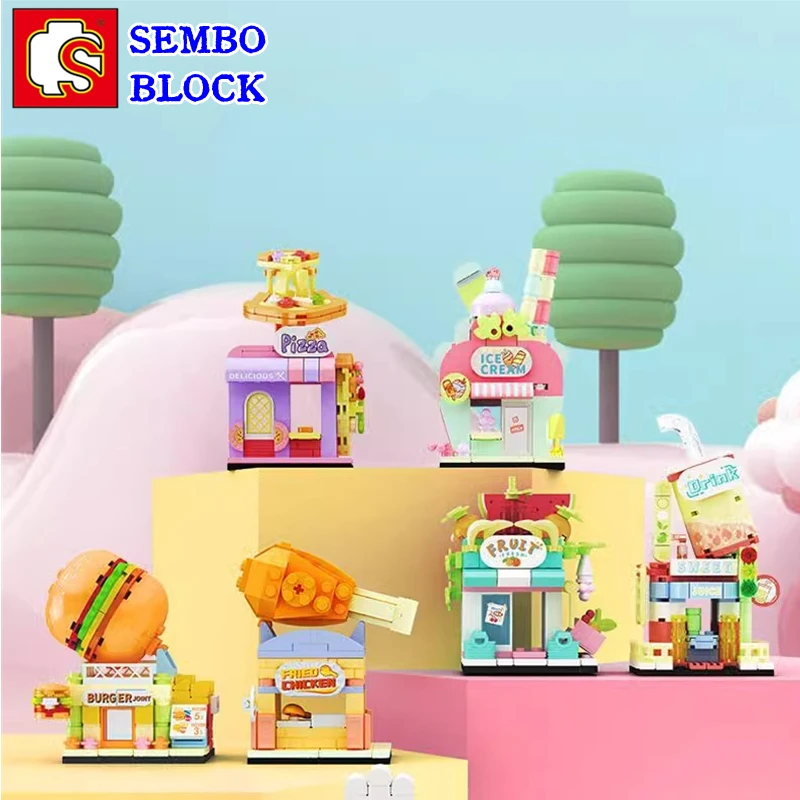 

SEMBO mini street view building block store building model set children's toys assembled ornaments Kawaii birthday gift