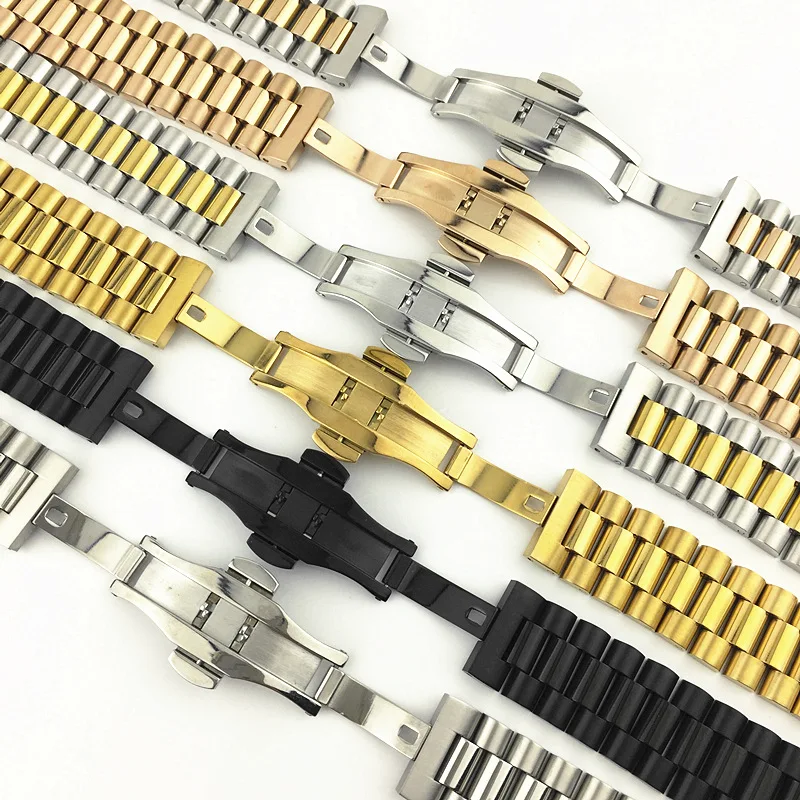 شعار مخصص ثلاثة حبة الفولاذ المقاوم للصدأ حزام ساعة اليد قوس مشبك الملحقات سوار الصلب مع مشبك فراشة والتبديل الأذن