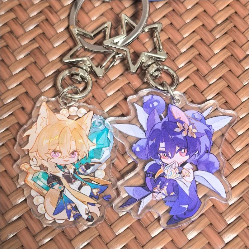 Anime Honkai:Star Rail Fox Ears Acrylic Keychain for Accessories Aventurine Dr.Ratio Cute Pendant Key Chain Ring Jewelry Gifts