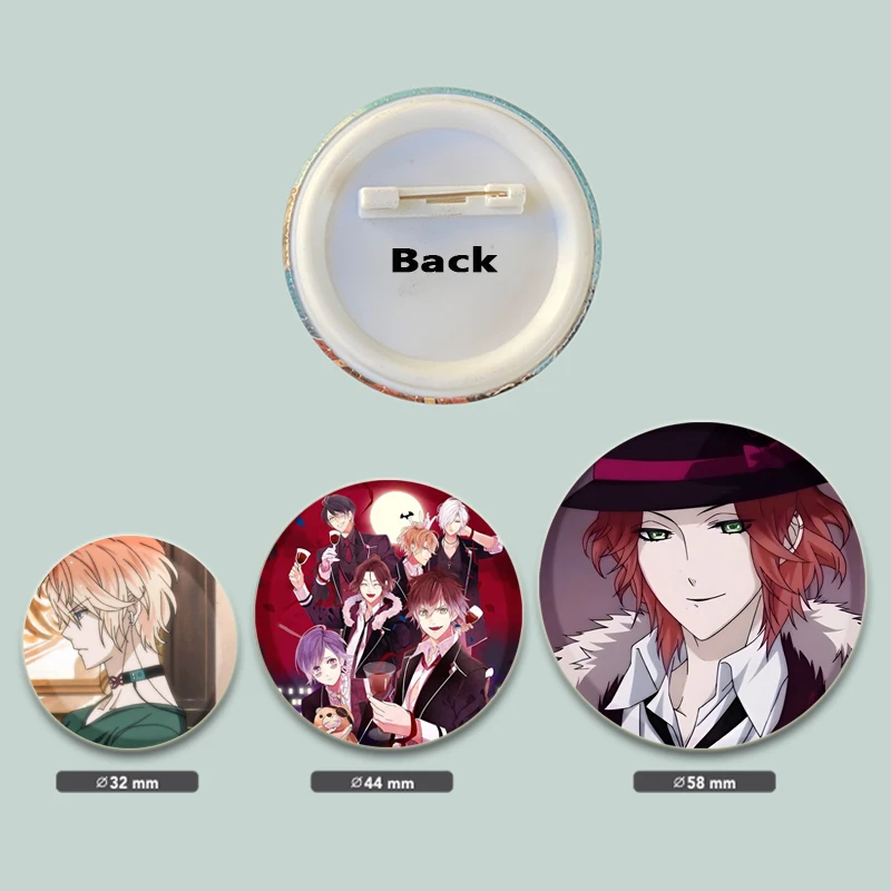32/44/58mm Anime Diabolik Lovers Badge Tinplate Plastic Brooches Button Pins for Clothes Backpack Decoration Souvenir Gifts