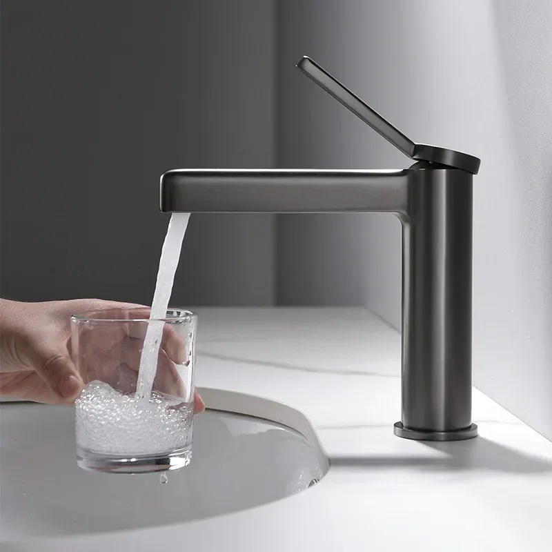 

For New Arrival Gray Black Bathroom Basin Faucet Single Handle Single Hole Mixer Tap Deck Mounted Hot And Cold Tap Sink Faucet