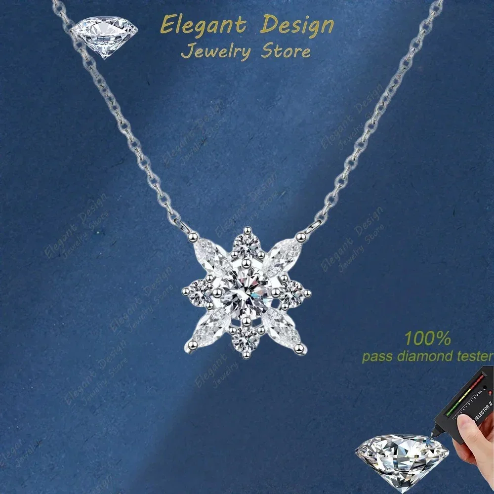 Elegant Design 0.5ct Moissanite Snowflake Pendant Clavicle Chain, Luxury Temperame Platinum PT950 Necklace Ladys Certificate