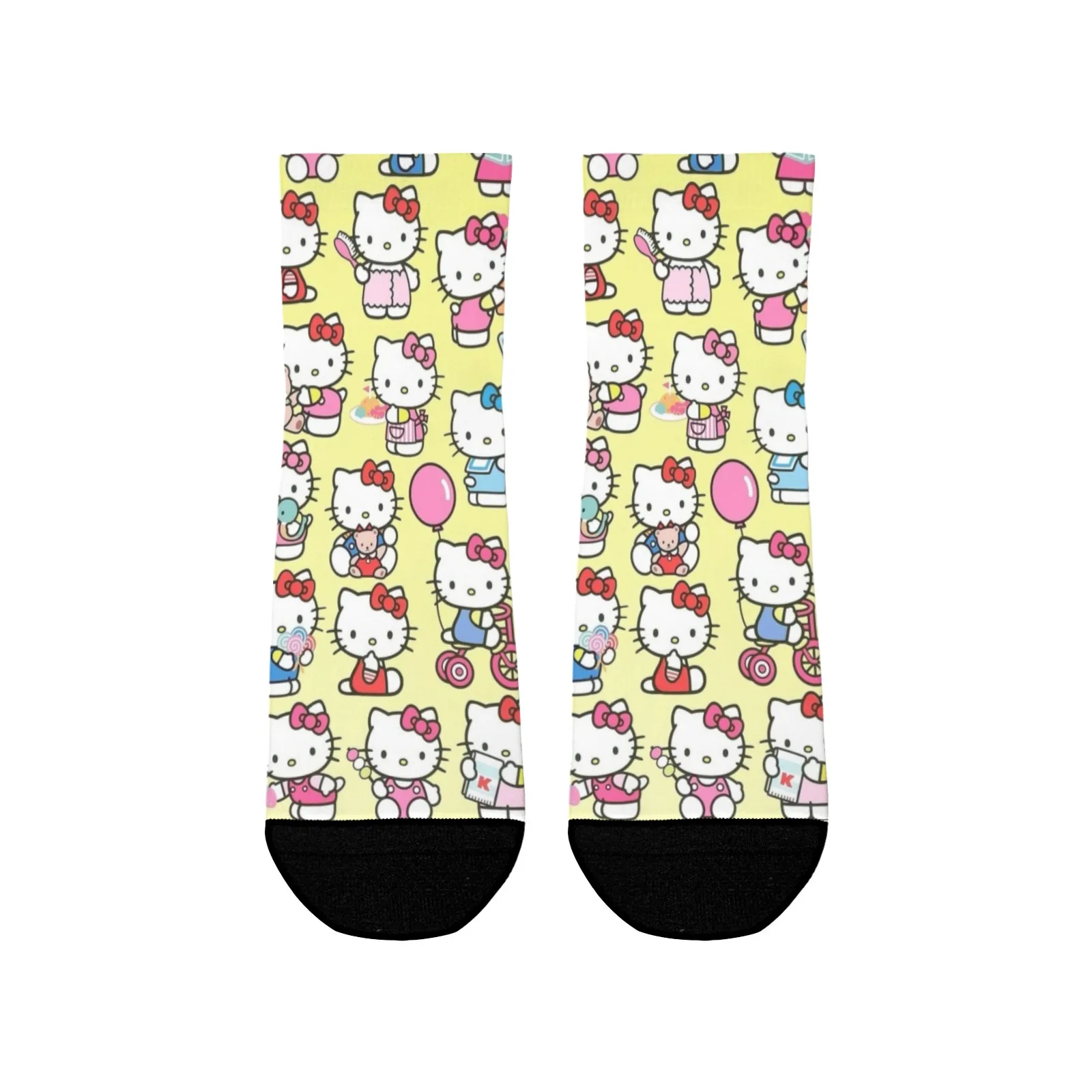 

1 Pair Hello Kitty Crew Socks-Moisture-Wicking Fabric,Elastic Cuffs,Full-Print Hello Kitty Designs-Perfect for Sports & Casual