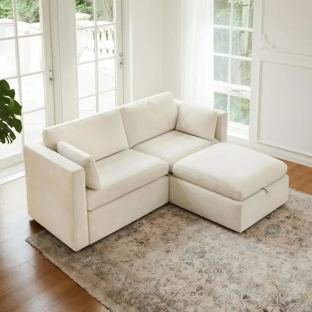 

Certified L-Shaped Sofa with Reversible Chaise, Ideal for Small Spaces, 78 Wide, 3-Seat Sectional with Storage Ottoman, Linen