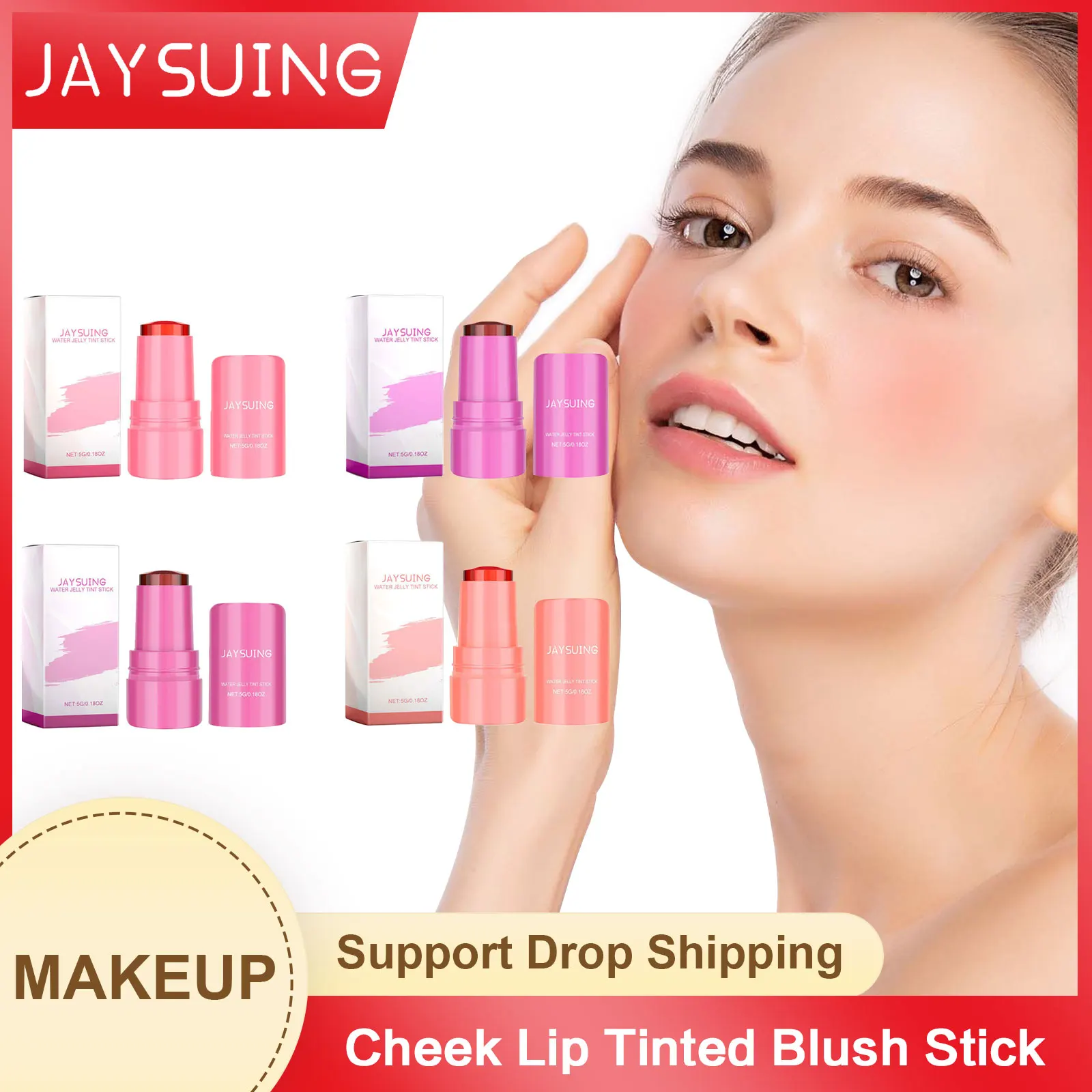 

Cheek Lip Tinted Blush Stick Eye Cheek Brighten Moistured Natural Waterproof Long Lasting Pink Blush Cream Jelly Powder Blusher