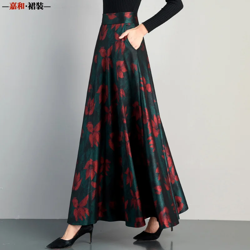 Floral Print Maxi Skirt plus Size Vintage Retro Style Casual elegant Women's Spring Autumn Ladies Skirts 2025 Collection