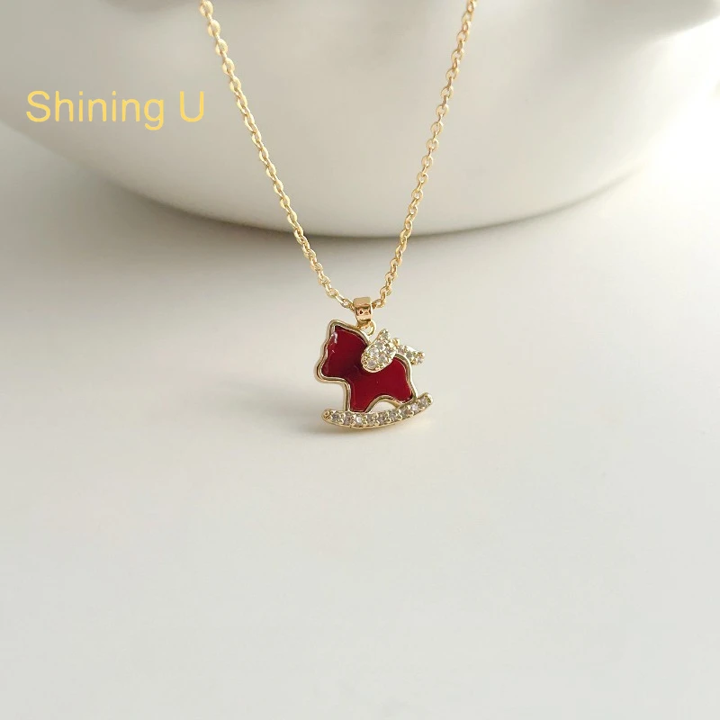 Shining U Light Luxury Red Horse Jewelry Set Necklace Earrings for Women Fashion Jewelry Year of Horse