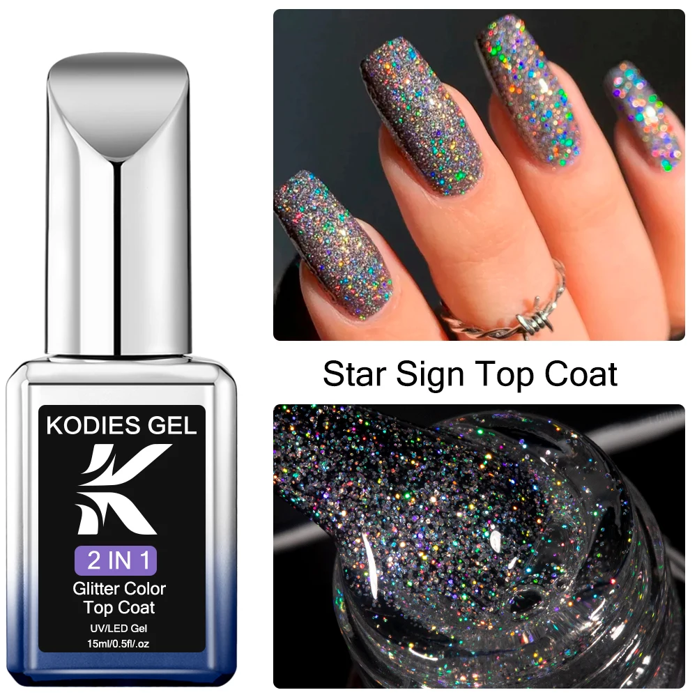 KODIES GEL Starlight Top Coat Gel-Nagellack, 15 ml, semi-permanenter UV-schimmernder Maniküre-Gel-Finish-Versiegeler, Aurora Chrome Topcoat