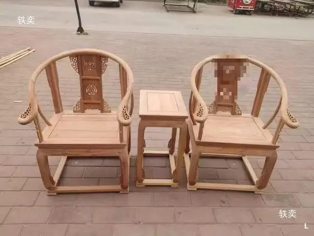 Longtang Shengjing toon wood armchair three-piece official hat chair antique Chinese solid wood white embryo white stubble white