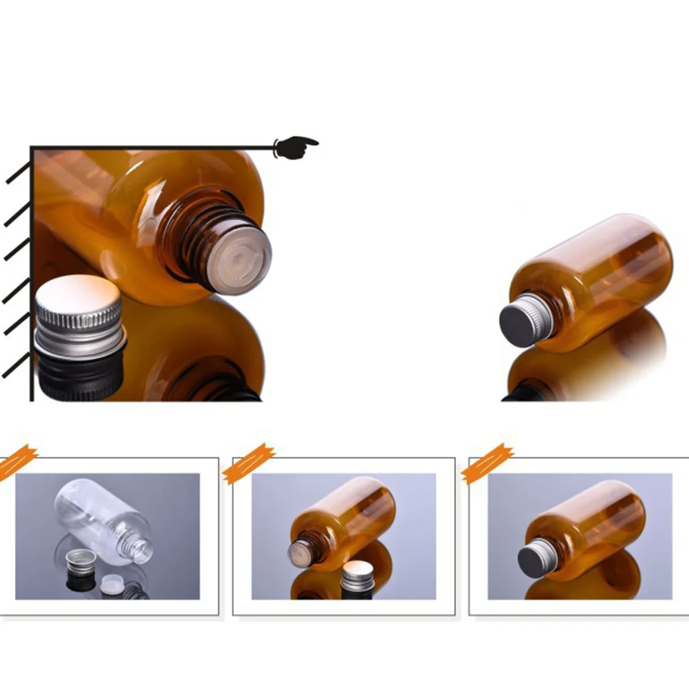 10 ชิ้น 200 มลขวดพลาสติกเปล่าฝาอลูมิเนียมป้องกันการรั่วซึมโลชั่นผู้ถือแต่งหน้าภาชนะบรรจุน้ำครึ่งโปร่งใสพื้นผิวเรียบ