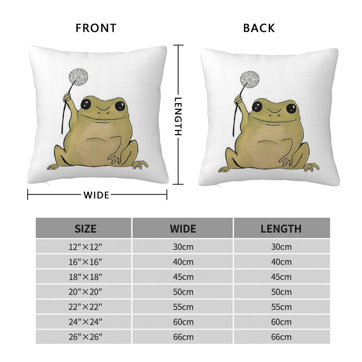 Dandelion Frog Square Pillowcase Pillow Cover Polyester Cushion Zip Decorative Comfort Throw Pillow for Home Car