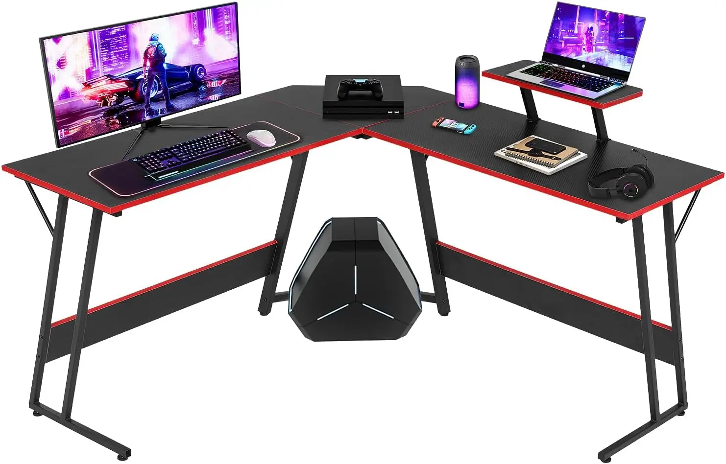 L Shaped Gaming Desk, Computer Corner Desk with Monitor Riser Stand, Home Office Desk Corner Desk for Studying, Working