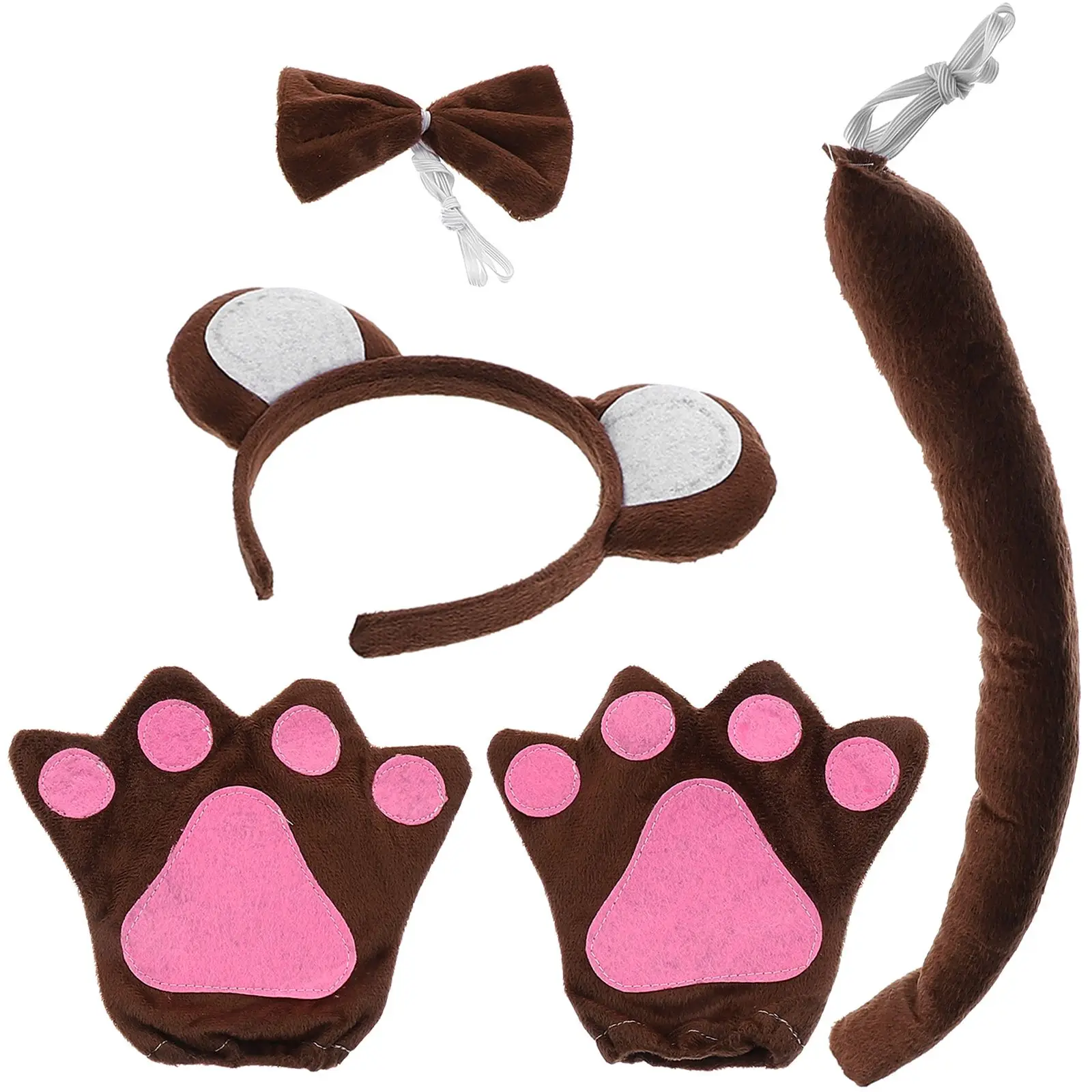 

Monkey Headband Headdress 3Pcs Coffee Kids Performance Props Monkey Tail Bowtie Gloves Costume Accessories Soft PP Cotton