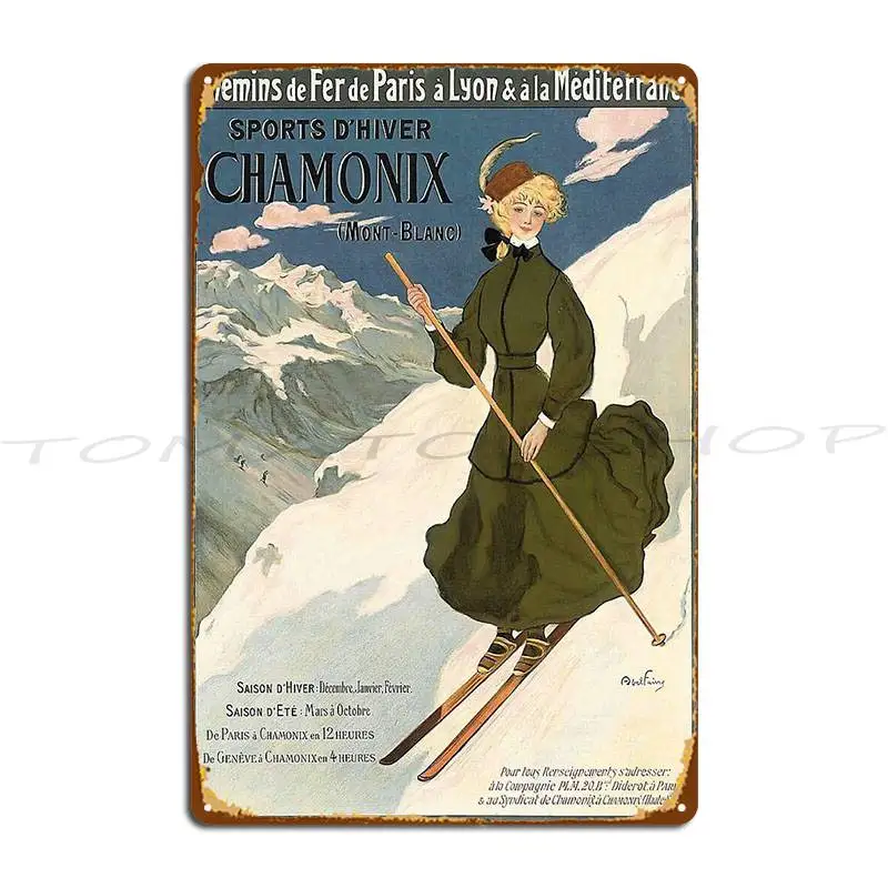 Chamonix Mont Blanc Vintage Ski Metal Signs Club Wall Plaque Mural Funny Customized Tin Sign Poster