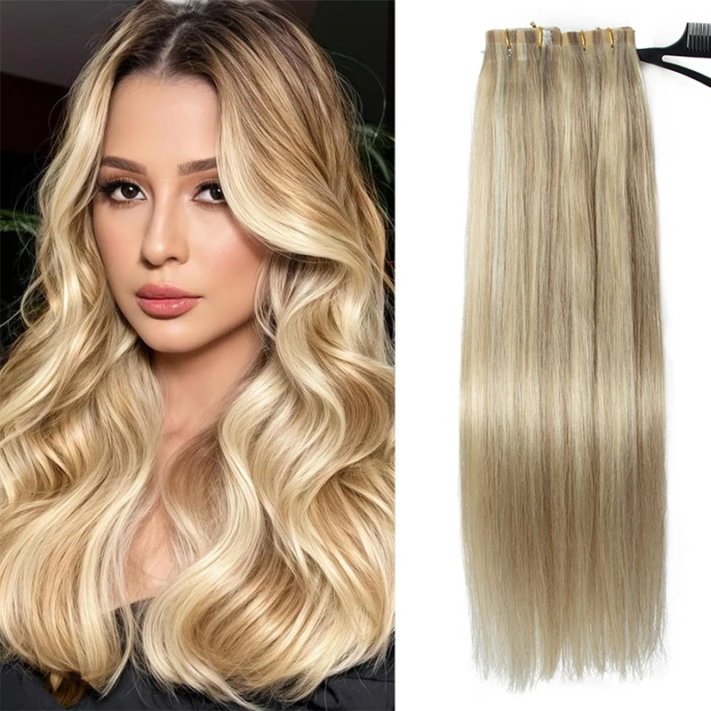 Long PU Weft Tape Bundles PU Skin Weft Tape in Human Hair Extensions No Glue Natural Straight  40-50G 12-20inch 80cm Tape Weft