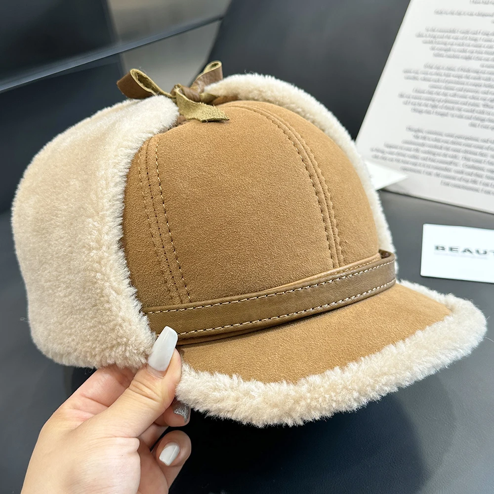 New Winter High Quality Leather Hat Men Fur Lamb Wool Warm Thick Earflaps Bomber Hats Men\'s Baseball Cap Russian hats