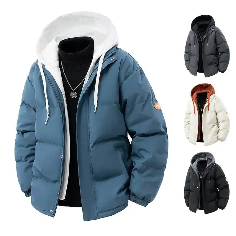 

Men Parkas Thick Warm Hooded Quilted Jacket Loose Fashion Casual Cotton-Padded Puffer Coat Autumn Winter Outwear