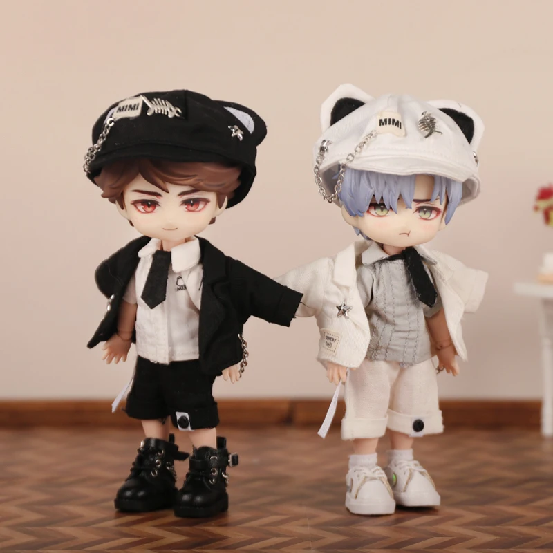 OB11 Clother Cute Uniform Cat Doll Gentleman Suit Clothes Shirt Tie Decoration Fishbone Razor Hat 12 Points Bjd GSC Body