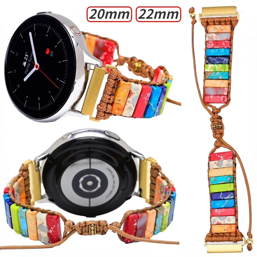 22mm 20mm Natural Stone Strap for Huawei Watch 4/GT 4 3 2 Pro 46mm Braided Nylon Bracelet for Samsung Watch 3/4/5/6/Amazfit GTR4