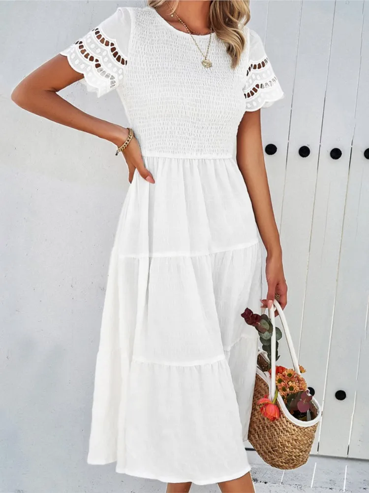 

Dresses 2025 Woman Solid Color Casual Loose Long Dress For Women Fashion Summer A-Line Midi Elegant Vintage Female Vestidos