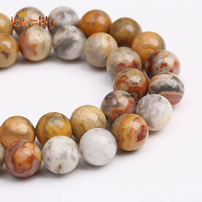 A+ Natural Yellow Crazy Lace Agates Stone Beads for Jewelry Making Round Loose Beads Diy Bracelets Accessories 4 6 8 10 12mm 15\