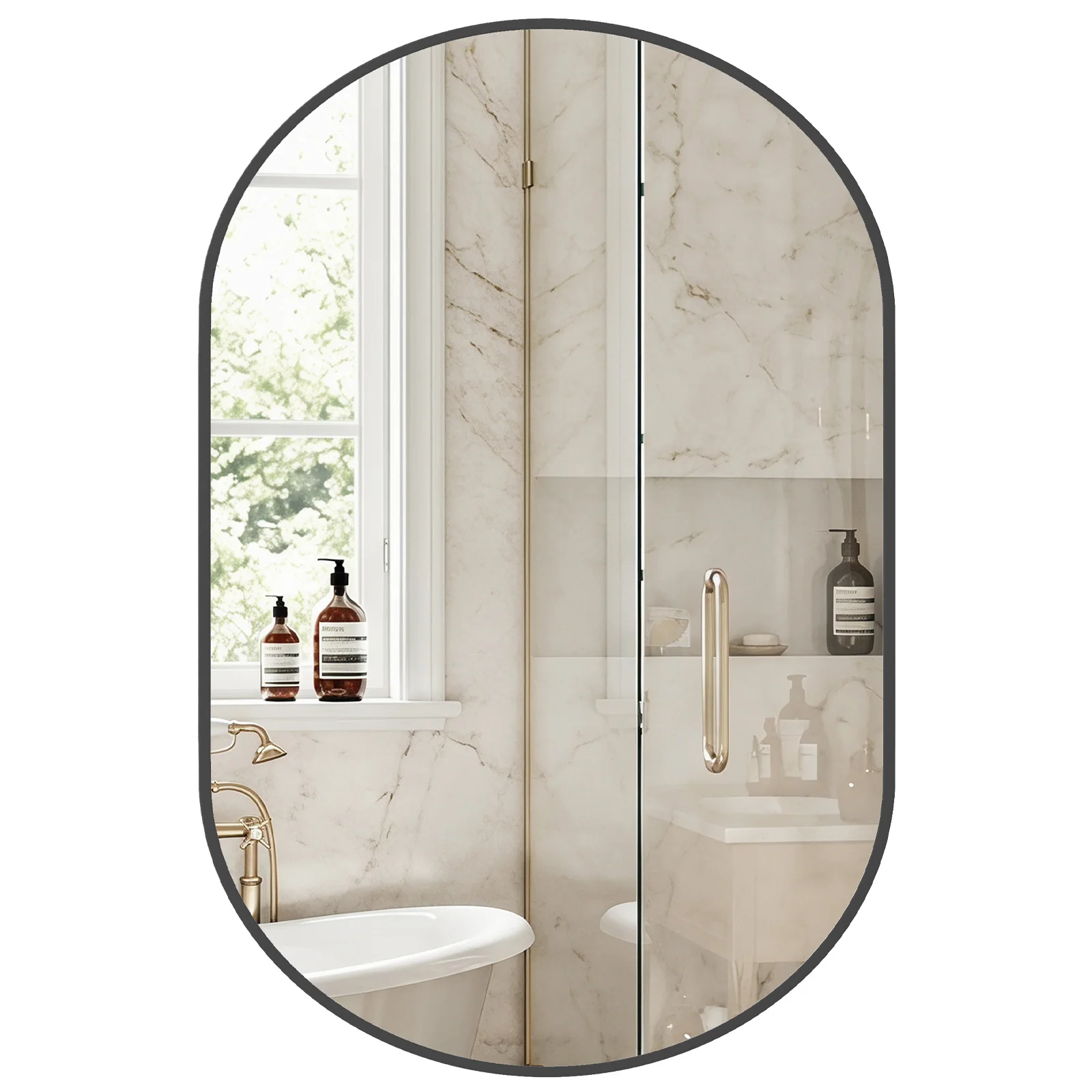 

Bathroom Mirror, Oval Wall Mirror, with Rust-Proof Metal Frame and Tempered Glass