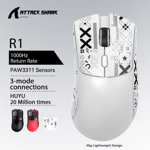 Imagen 1 del producto Ratón inalámbrico para juegos Attack Shark R1 X11, 18K DPI PAW3311, tres modos Bluetooth/2,4 GHz/con cable, ligero, ratón macro para juegos
