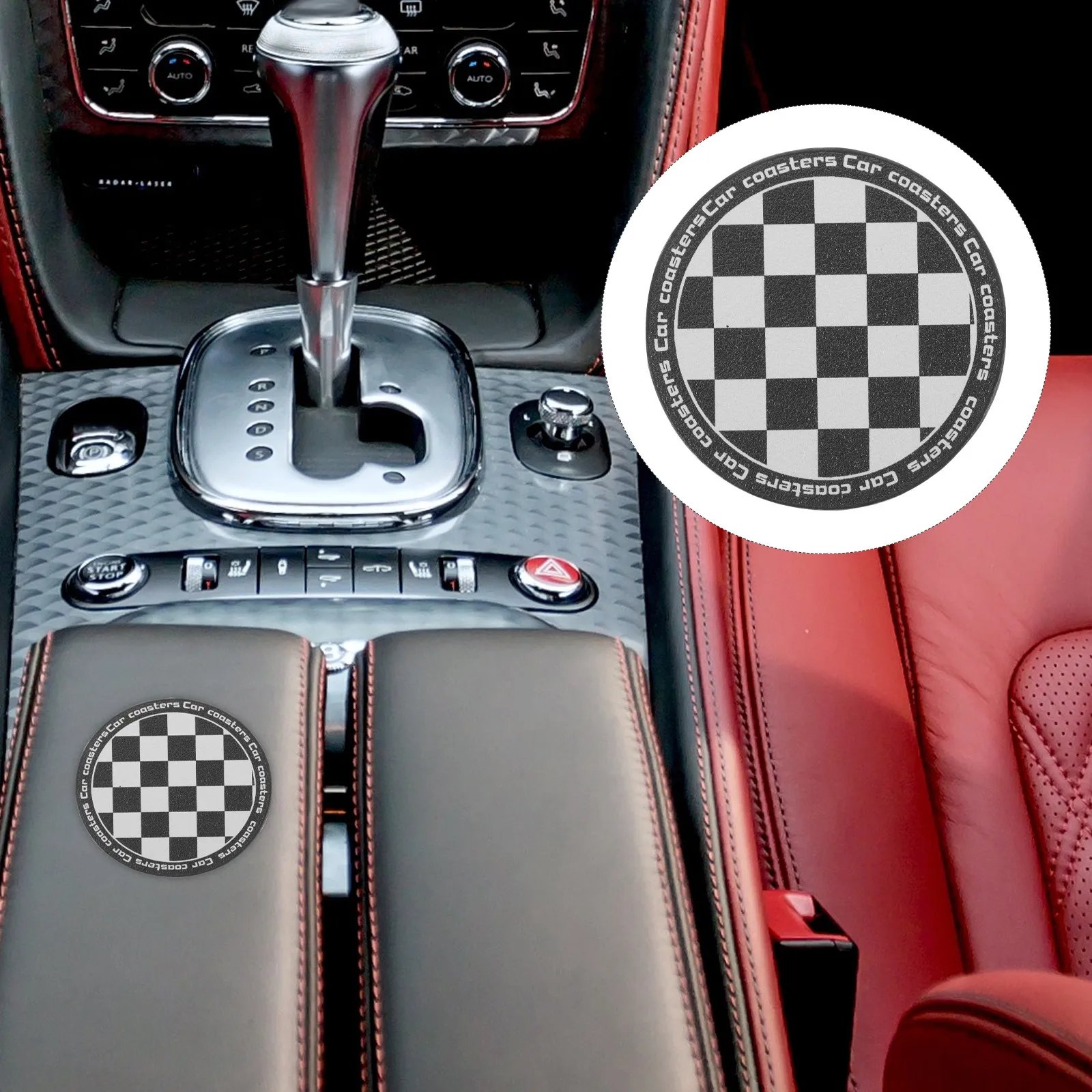 

Checkerboard Round Car Cup Mat Car Interior Coaster Vehicle Cup Holder Heat Resistant Non Slip Pad Coaster