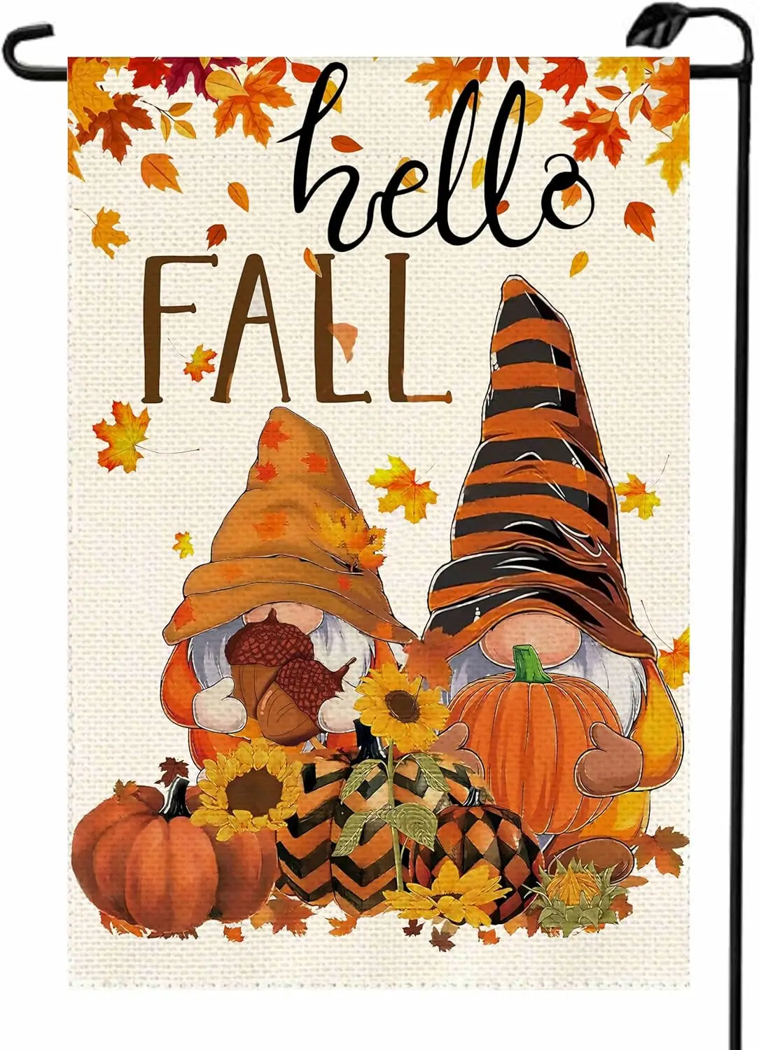 Welcome Fall Gnomes Garden Flag 12x18 Inch Double Sided Autumn Thanksgiving Pumpkins Harvest Maple Leaves Sunflower Farmhouse Sm