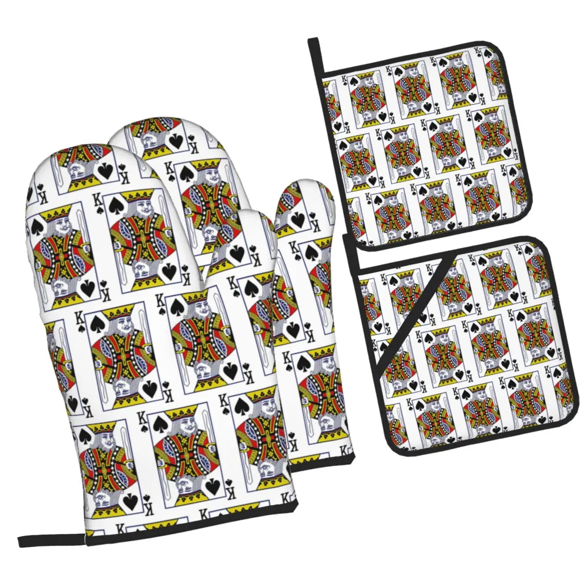 King Of Spades Playing Card Oven Mitts and Pot Holder Sets of 4 for Baking Kitchen Cooking BBQ Resistant Non-Slip Gloves