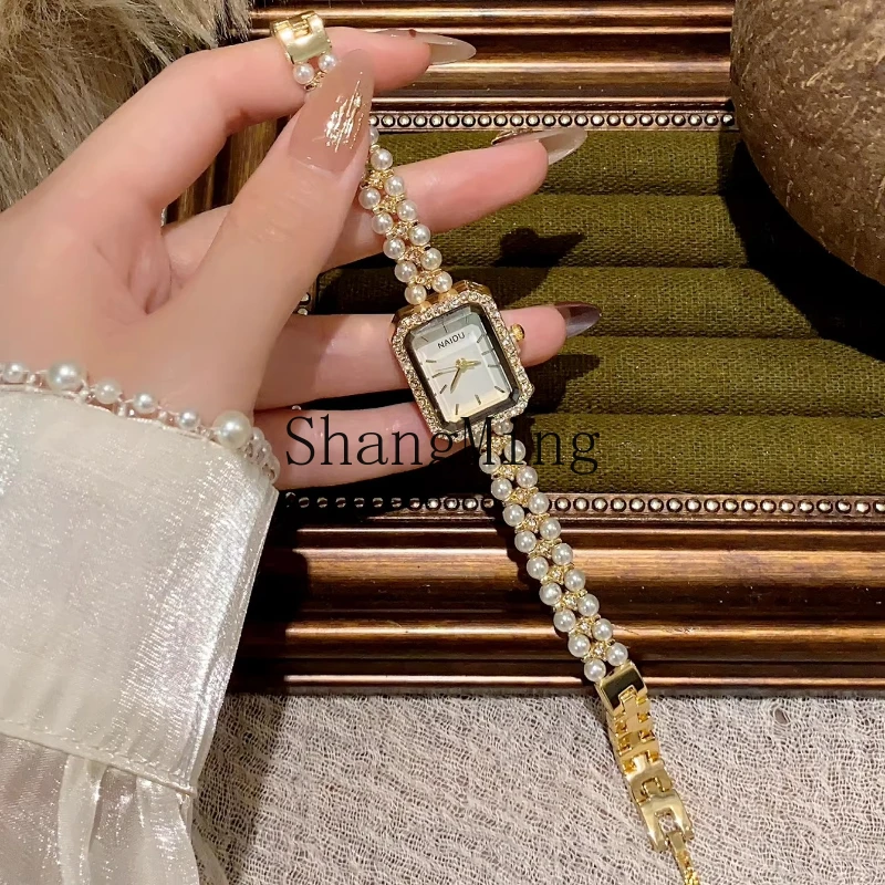 FG temperament quartz watch small square pearl bracelet women's watch celebrity style niche design fashion simple watch