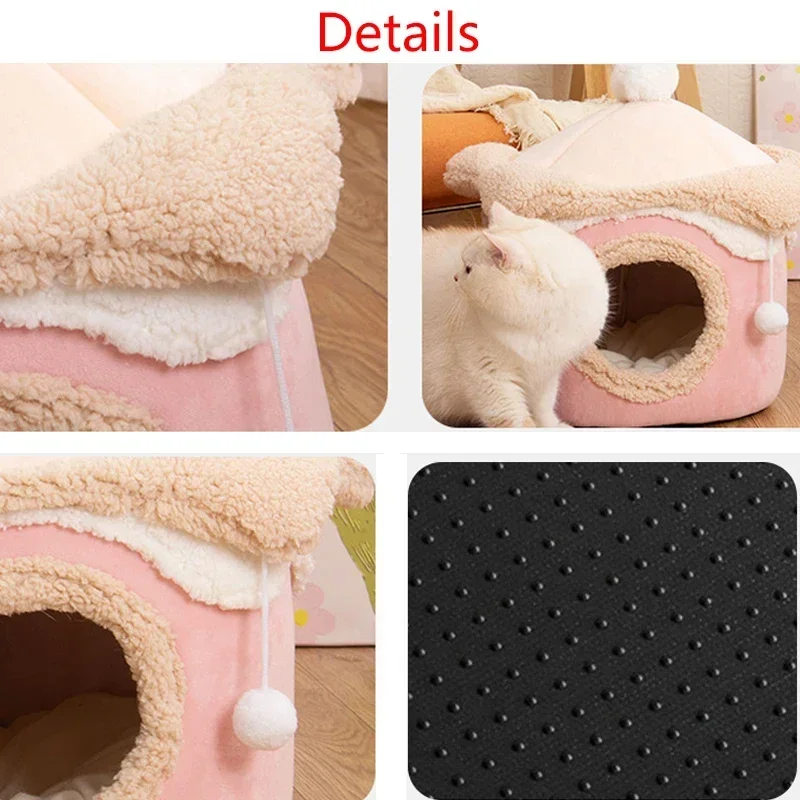 Warm Winter Cat Dog House Deep Sleep Pet Nest Geometric Ice Cream House Fun Comfort Nest for Small Medium Cat Dogs Pet Supplies